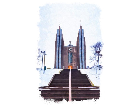 Akureyri Iceland Unique Watercolor Illustrations for Blog & Editorial Design