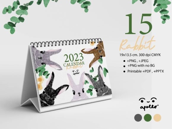 Calendar Rabbit 2023 Watercolor Illustrations for Digital Sellers