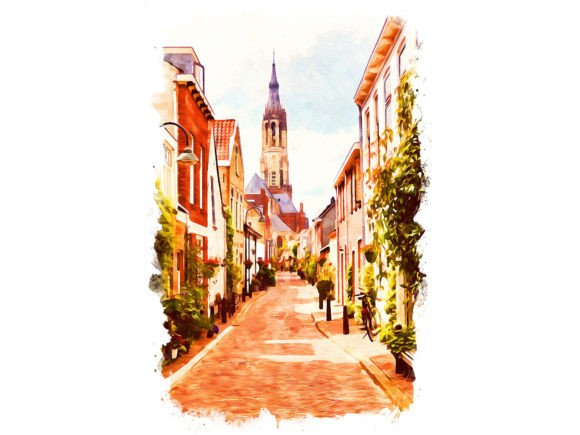 Delft Holland Watercolor Illustrations for Blog & Editorial Design