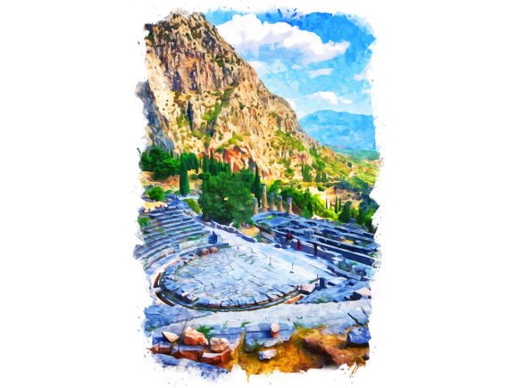 Delphi Greece Unique Watercolor Illustrations for Local Branding