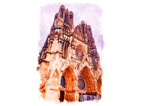 Elegant Reims France Unique Watercolor Illustrations for Local Branding