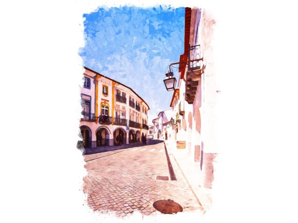 Evora Portugal Unique Watercolor: A Fresh Illustrative Touch for Bloggers and Publishers