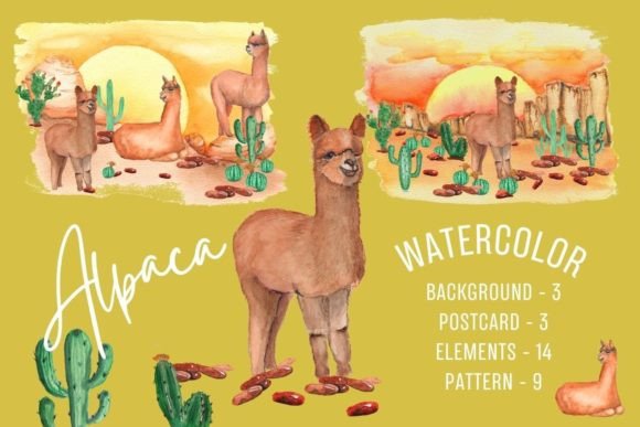 h1Set Alpaca and Cacti Watercolor Illustrations for Crafters and Handmade Sellers/h1