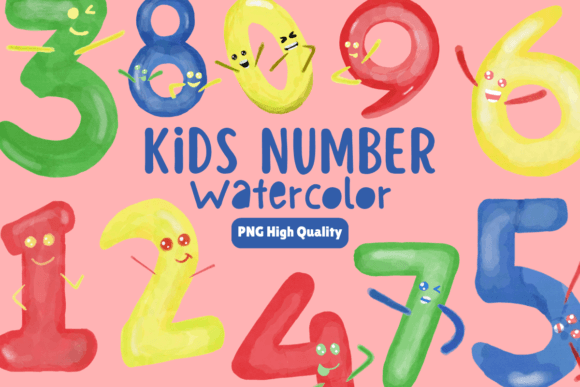 Kids Number Watercolor Pack: Playful Illustrations for Crafty Projects