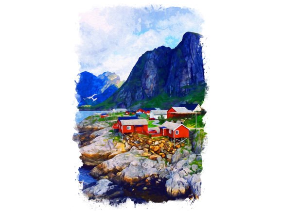 Lofoten Norway Unique Watercolor Illustrations for Editorial and Web Design