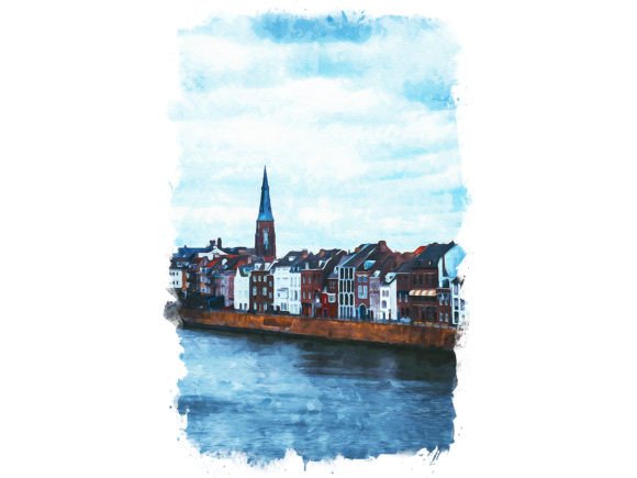 Maastricht Holland Unique Watercolor Illustrations for Crafters