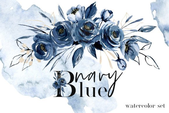 Navy Blue Flowers Watercolor: Elegant Illustrations for Handmade Crafters