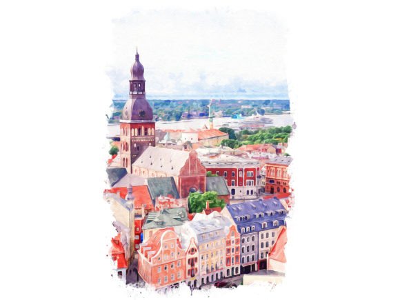 Riga Latvia Unique Watercolor Illustrations for Bloggers & Publishers