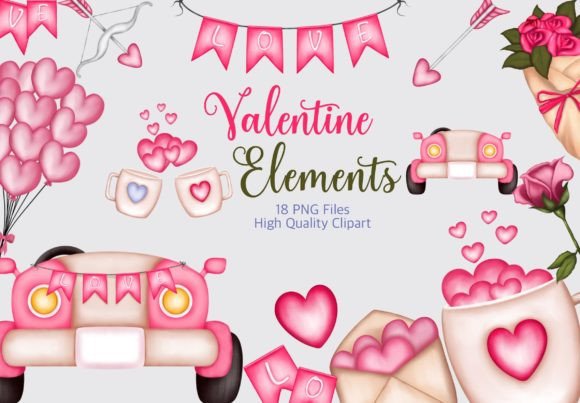 Valentine Elements Watercolor Clipart for Branding and Creative Projects