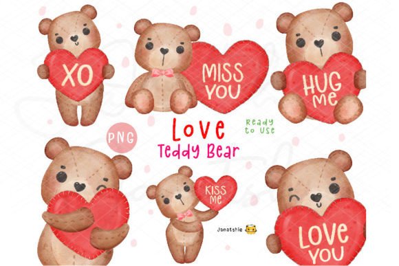 Valentine Teddy Bear Watercolour Clipart