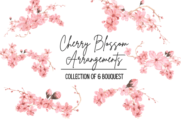 Watercolor Cherry Blossom Bouquets Illustrations for Crafters & Handmade Sellers