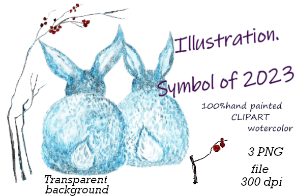 Watercolor Clipart & Illustrations: Rabbits 2023 for Bloggers & Digital Publishers