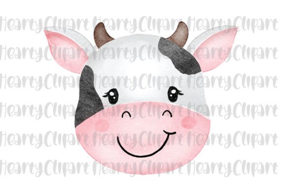 Watercolor Cow Face PNG Drawing Clipart for Lifestyle & Editorial Illustrations