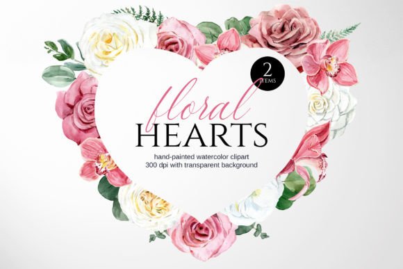 Watercolor Floral Hearts & Bouquet Illustrations for Brand Design
