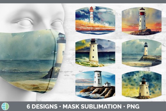 Watercolor Lighthouse Mask Illustrations for Creative Sellers