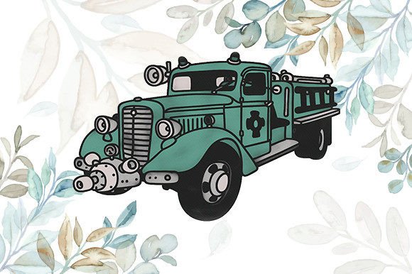 Watercolor Old Fire Truck Illustrations for Creative Sellers