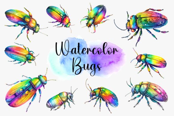 Watercolor Rainbow Bugs: A Playful Illustration for Vibrant Branding