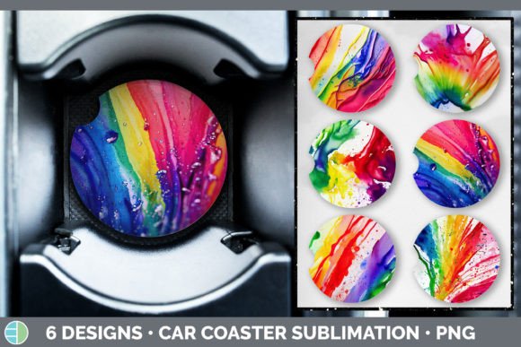 Watercolor Rainbow Car Coaster Illustrations for Creative Sellers