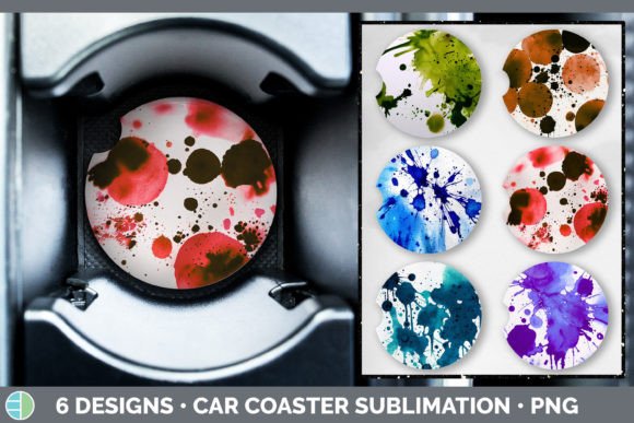 Watercolor Splatter Car Coaster Illustrations: A Fresh Branding Touch for Local Businesses