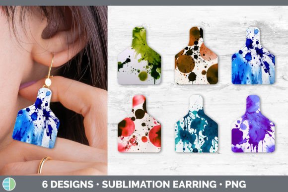 Watercolor Splatter Cow Tag Earring Su: A Playful Illustration for Handmade Branding and Seasonal Design Projects